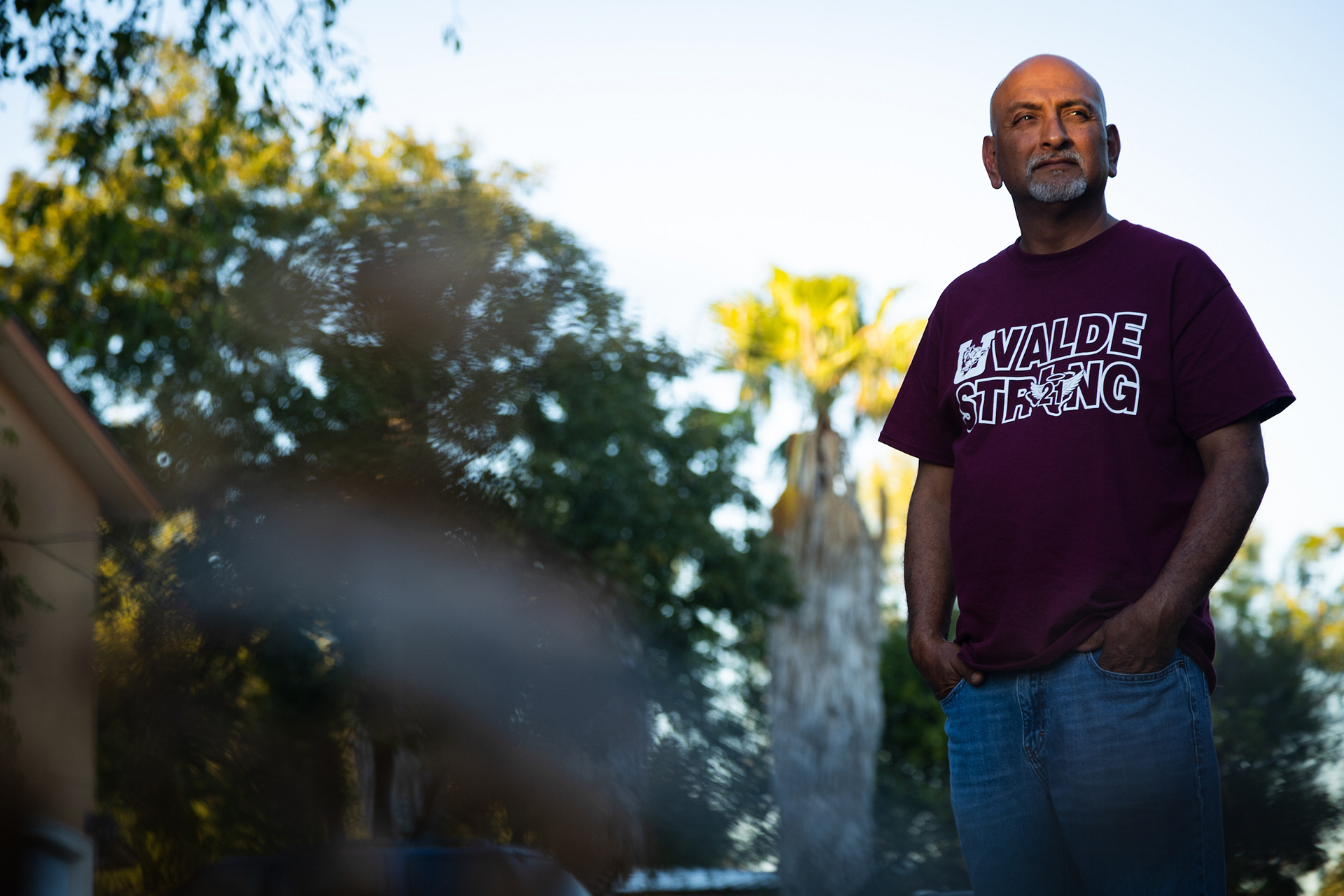 Jesse Rizo, the uncle of Jacklyn Cazares, one of the children killed at Robb Elementary, outside his home in Batesville on Oct. 20, 2022.