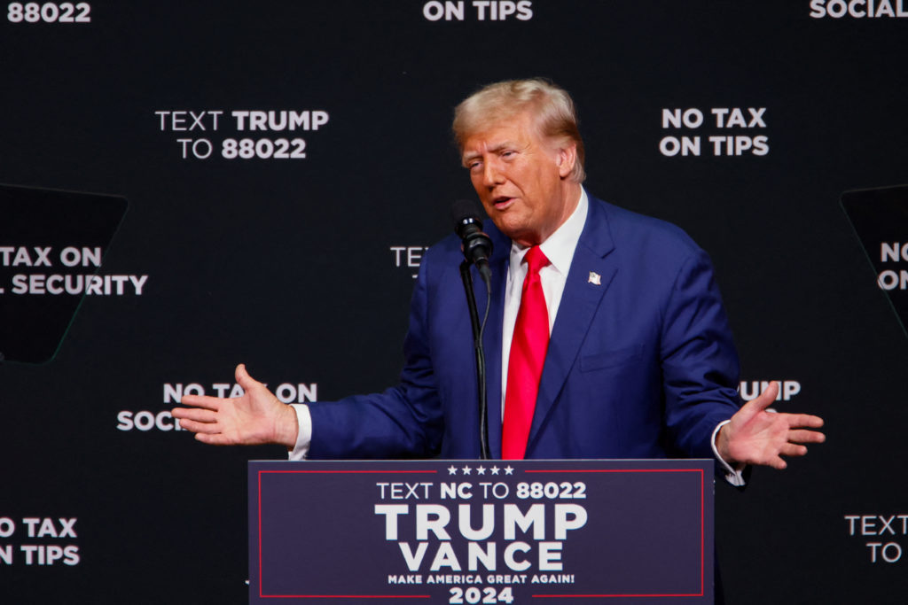Republican presidential nominee and former U.S. President Donald Trump attends a campaign event in Asheville, North Carolina