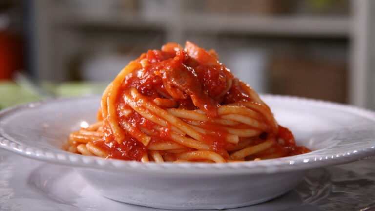 Bucatini with Pancetta, tomato, and onion