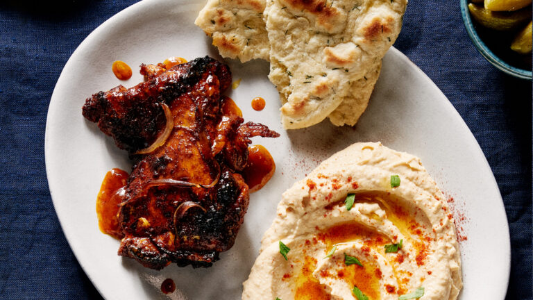 Baharat Chicken Thighs with Hummus and Flatbread