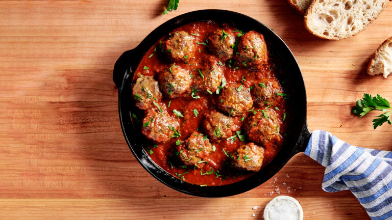 Beef and Lamb Semolina Meatballs in Spicy Red Sauce