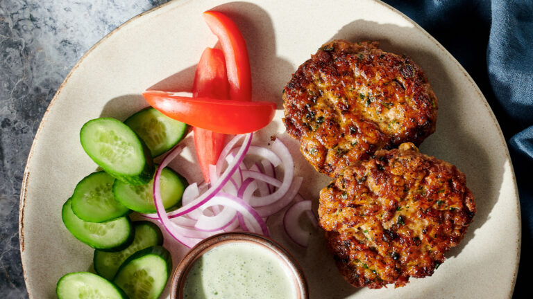 Chicken Chapli Kebabs with Yogurt Mint Sauce