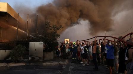 Video thumbnail: PBS News Hour Wildfires burn near Athens after prolonged drought in Greece